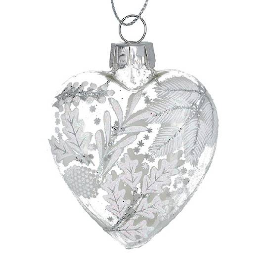Glass Heart Clear, Silver Sprays 7cm *ETA NOV
